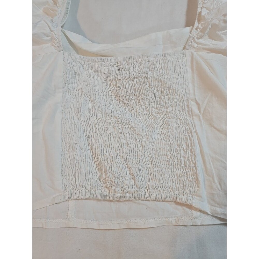 Sim & Sam Crop Top smocked White Ruffle Layered Cotton Short Puff Sleeve Size XL - Picture 16 of 16